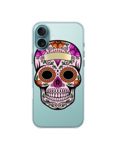 Coque iPhone 16 Plus Tête de Mort Mexicaine Noir Rose...