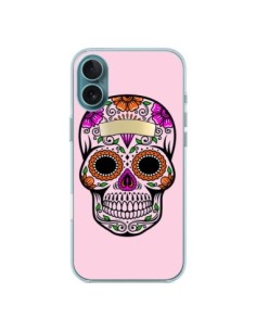 Coque iPhone 16 Plus Tête de Mort Mexicaine Rose...