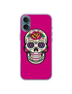 Coque iPhone 16 Plus Tête de Mort Mexicaine Rose Fushia -...
