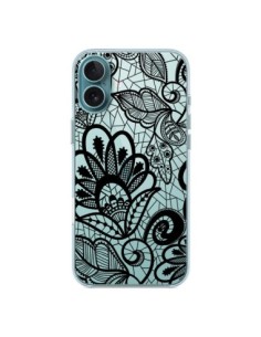 Coque iPhone 16 Plus Lace Fleur Flower Noir Transparente...