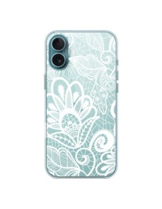 Cover iPhone 16 Plus Pizzo Fiori Flower Bianco...