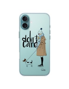 Coque iPhone 16 Plus I don't care Fille Chien...
