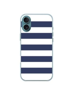 Coque iPhone 16 Plus Bandes Marinières Bleu Blanc...