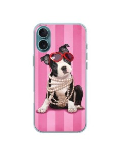 iPhone 16 Plus Case Dog Fashion Collana di Perle Eyesali...