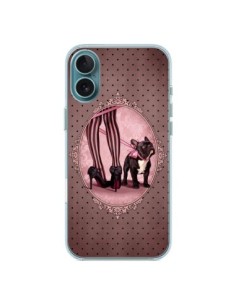 Cover iPhone 16 Plus Lady Jambes Cane Dog Rosa Pois Nero...