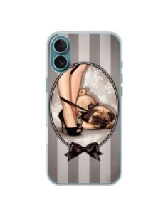 Coque iPhone 16 Plus Lady Noir Noeud Papillon Chien Dog...