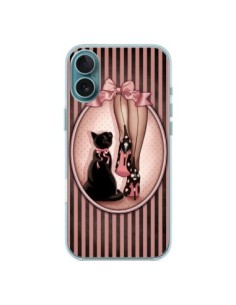 Coque iPhone 16 Plus Lady Chat Noeud Papillon Pois...