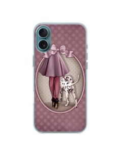 Cover iPhone 16 Plus Lady Cane Dalmata Vestito Pois -...