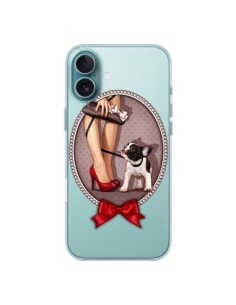 Cover iPhone 16 Plus Lady Jambes Cane Bulldog Dog Pois...
