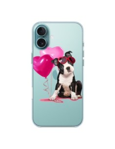 Coque iPhone 16 Plus Chien Dog Ballon Lunettes Coeur Rose...