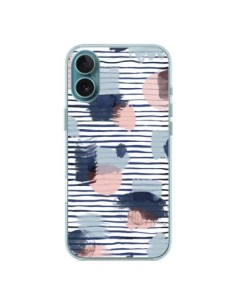 Coque iPhone 16 Plus Watercolor Stains Stripes Navy -...