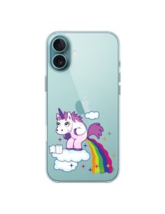 Cover iPhone 16 Plus Unicorno Caca Arcobaleno Trasparente...