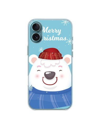 Coque iPhone 16 Plus Ours Blanc de Noël Merry Christmas - Nico