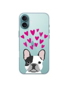 Coque iPhone 16 Plus Bulldog Français Coeurs Chien...