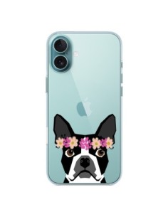 Coque iPhone 16 Plus Boston Terrier Fleurs Chien...