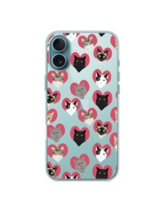 Coque iPhone 16 Plus Chats Coeurs Transparente - Pet...