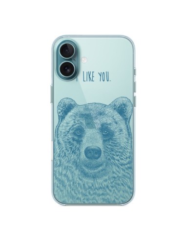 Coque iPhone 16 Plus I Love You Bear Ours Ourson Transparente - Rachel Caldwell