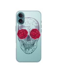 Cover iPhone 16 Plus Teschio Rosa Fiori Trasparente -...