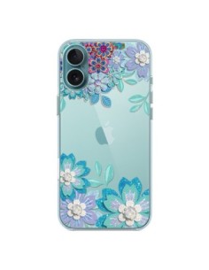 Cover iPhone 16 Plus Fiori Invernali Blu Trasparente -...