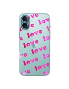 Coque iPhone 16 Plus Pink Love Rose Transparente - Sylvia...