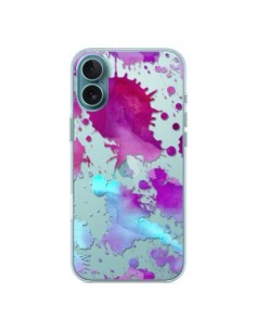 Coque iPhone 16 Plus Watercolor Splash Taches Bleu Violet...