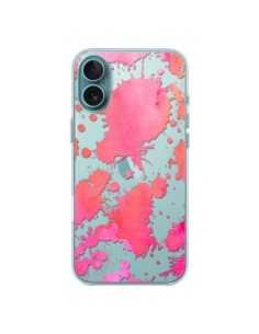 Coque iPhone 16 Plus Watercolor Splash Taches Rose Orange...