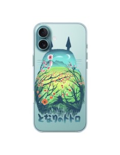 Cover iPhone 16 Plus Totoro Manga Fiori Trasparente -...
