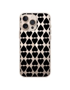 Coque iPhone 16 Pro Max Coeurs Heart Noir Transparente -...