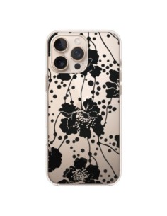 Coque iPhone 16 Pro Max Fleurs Noirs Flower Transparente...