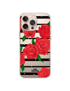 Cover iPhone 16 Pro Max Rosso Fiori Trasparente -...