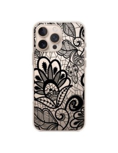 Cover iPhone 16 Pro Max Pizzo Fiori Flower Nero...