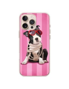 Coque iPhone 16 Pro Max Chien Dog Fashion Collier Perles...