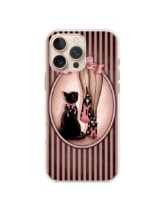Cover iPhone 16 Pro Max Lady Gatto Papillon Pois Scarpe -...
