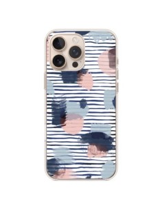 Coque iPhone 16 Pro Max Watercolor Stains Stripes Navy -...