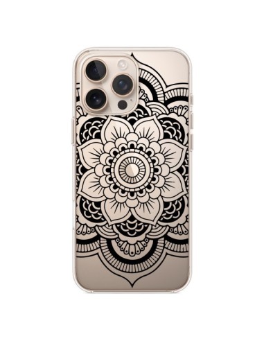 Coque iPhone 16 Pro Max Mandala Noir Azteque Transparente - Nico