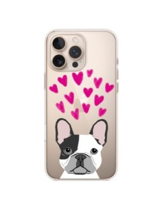 Coque iPhone 16 Pro Max Bulldog Français Coeurs Chien...