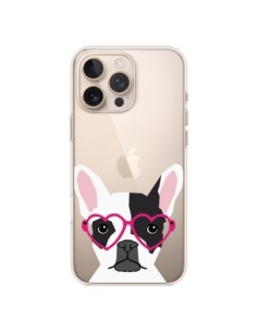 Coque iPhone 16 Pro Max Bulldog Français Lunettes Coeurs...