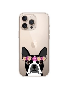 Cover iPhone 16 Pro Max Boston Terrier Fiori Cane...