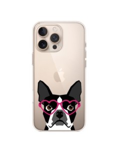 Coque iPhone 16 Pro Max Boston Terrier Lunettes Coeurs...