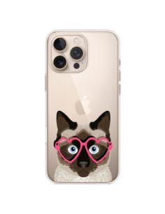 Coque iPhone 16 Pro Max Chat Marron Lunettes Coeurs...