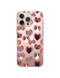 Cover iPhone 16 Pro Max Gatto Cuori Trasparente - Pet...