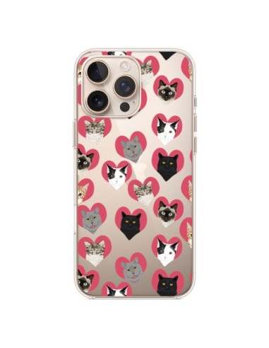 Cover iPhone 16 Pro Max Gatto Cuori Trasparente - Pet Friendly