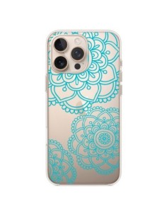 Cover iPhone 16 Pro Max Mandala Verde acqua Doodle fiori...