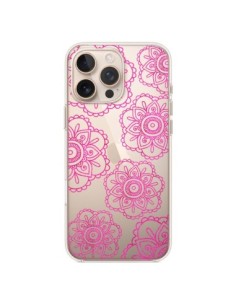 iPhone 16 Pro Max Case Doodle Mandala Pink Flowers Clear...