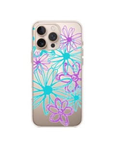 iPhone 16 Pro Max Case Flowers Purple e Turchesi Clear -...