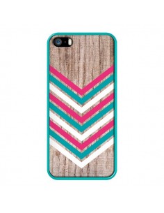 Coque Tribal Aztèque Bois Wood Flèche Rose Bleu pour iPhone 5 et 5S - Laetitia