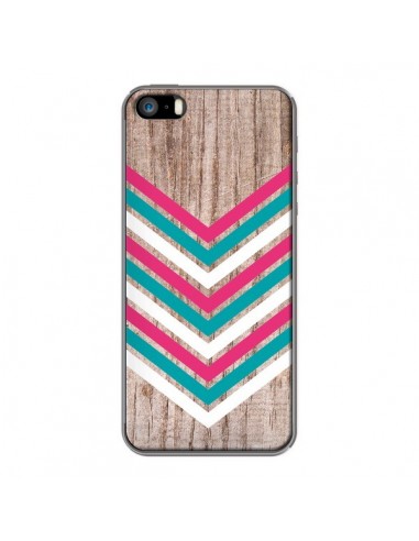 Coque Tribal Aztèque Bois Wood Flèche Rose Bleu pour iPhone 5 et 5S - Laetitia