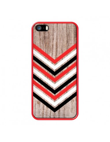 Coque Tribal Aztèque Bois Wood Flèche Rouge Blanc Noir pour iPhone 5 et 5S - Laetitia