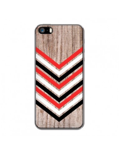 Coque Tribal Aztèque Bois Wood Flèche Rouge Blanc Noir pour iPhone 5 et 5S - Laetitia
