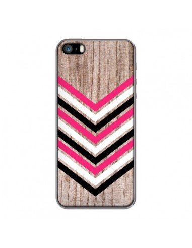 Coque Tribal Aztèque Bois Wood Flèche Rose Blanc Noir pour iPhone 5 et 5S - Laetitia